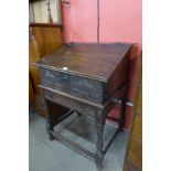 A William III carved oak Bible box on stand