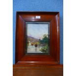Scottish School, mountain scene with Highland cattle, watercolour, framed