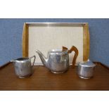 A three piece Picquot tea service with tray