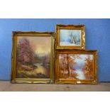 Three assorted oil paintings, landscapes, all framed