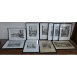 Ten signed W.F. Sedgwick etchings, views of London, all framed