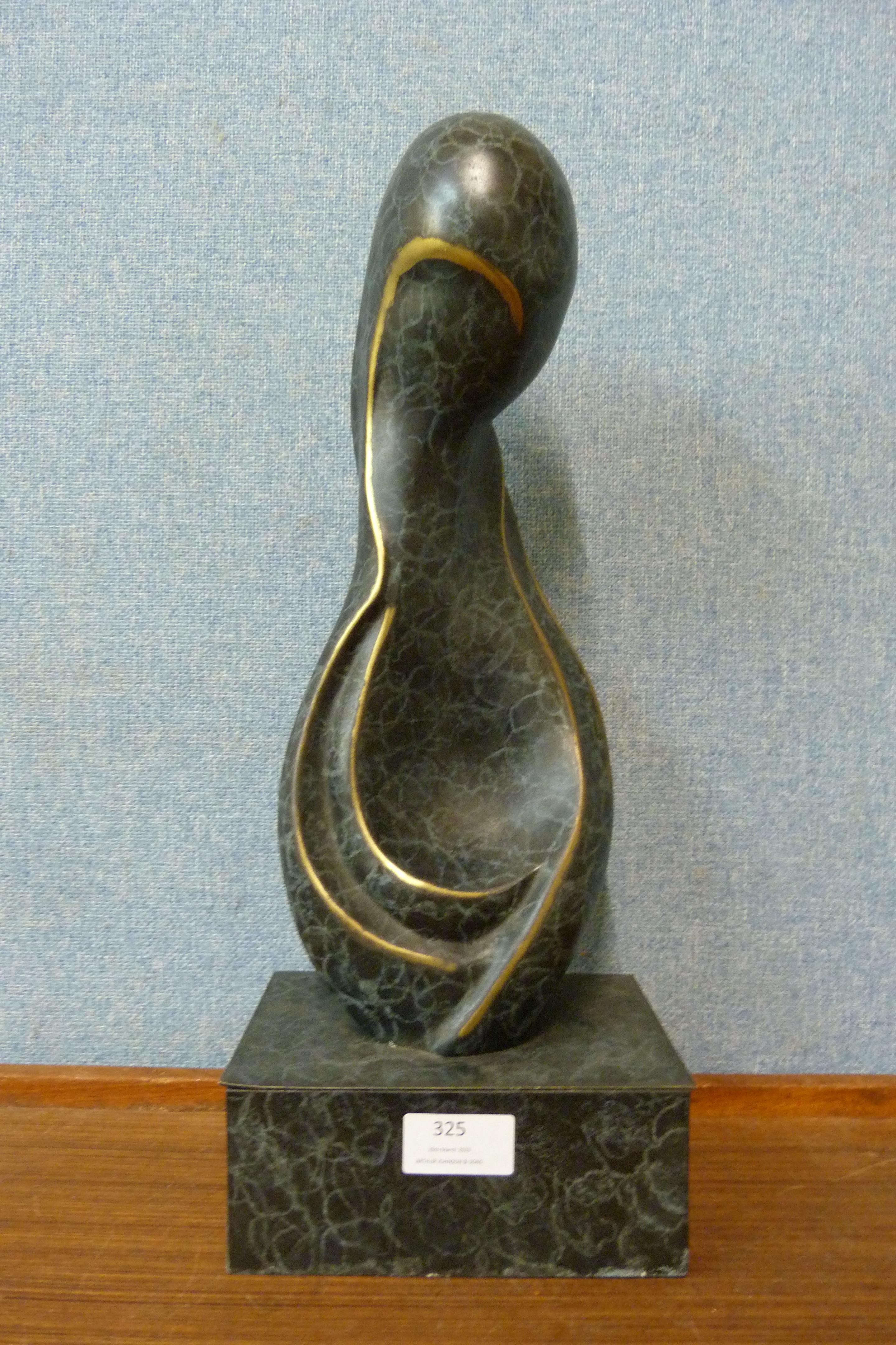 An abstract bronze sculpture