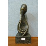 An abstract bronze sculpture