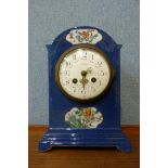 A 19th Century French blue porcelain mantel clock