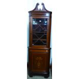An Edward VII inlaid mahogany freestanding splay front corner cabinet