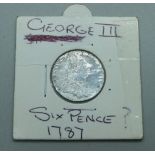 A George III 1787 sixpence