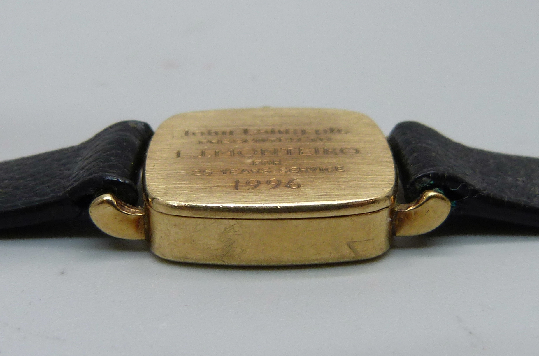 A lady'y 9ct gold cased Garrard wristwatch, cased back bears inscription - Image 6 of 7