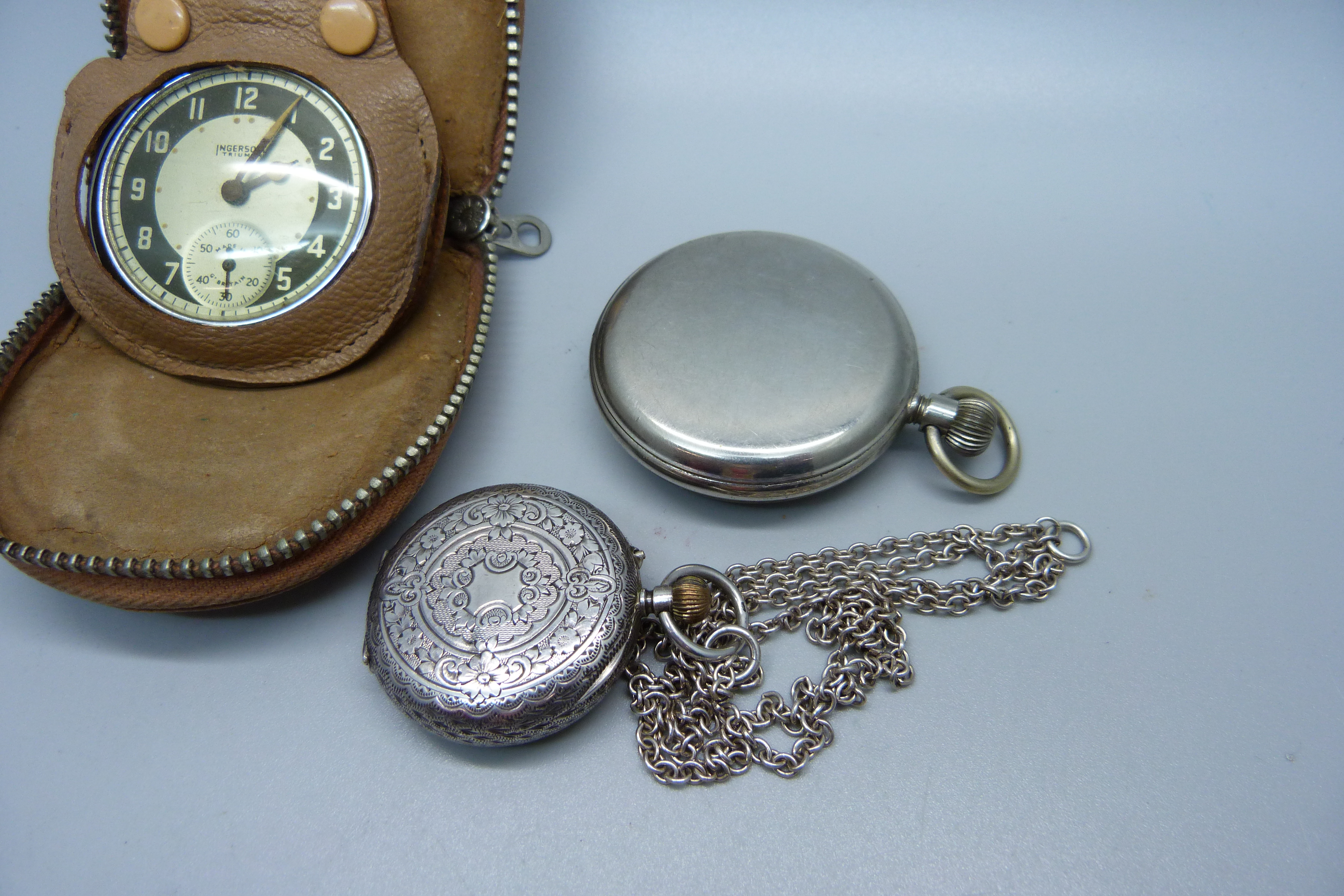 A silver fob watch, chain and two other pocket watches - Image 3 of 4