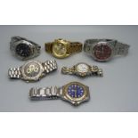 Six wristwatches including Ellese 200m diver's watch, Michael Kors, Avia Mariner, Pod Chronograph,