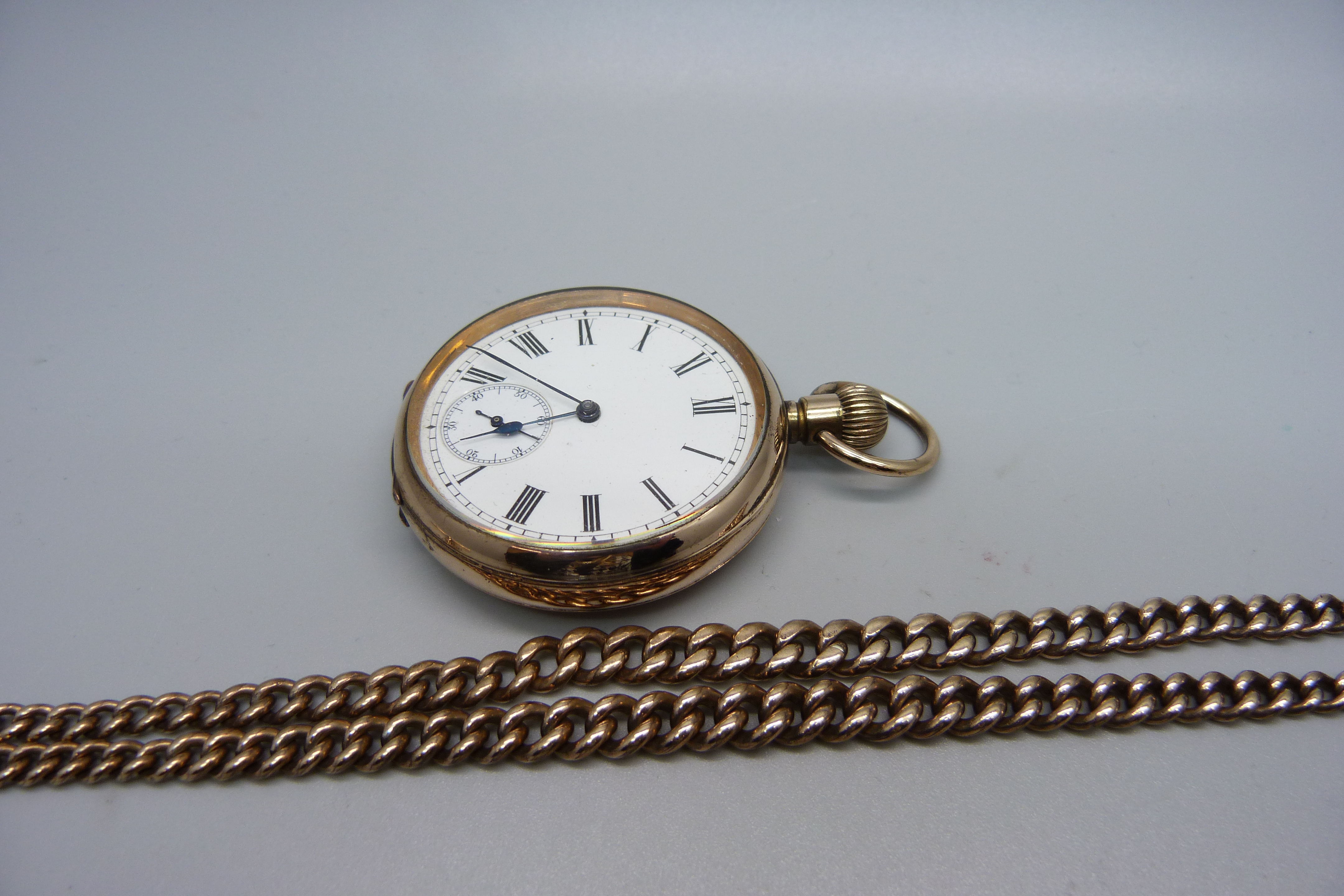 A plated double Albert watch chain and pocket watch - Image 2 of 4