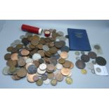 Assorted coins including silver 3d and a cartwheel penny