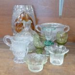 A collection of glass; a Bohemian vase, an Idris bottle, a Sark vase, two Scandinavian dishes and