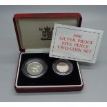 A silver proof five pence two coin set