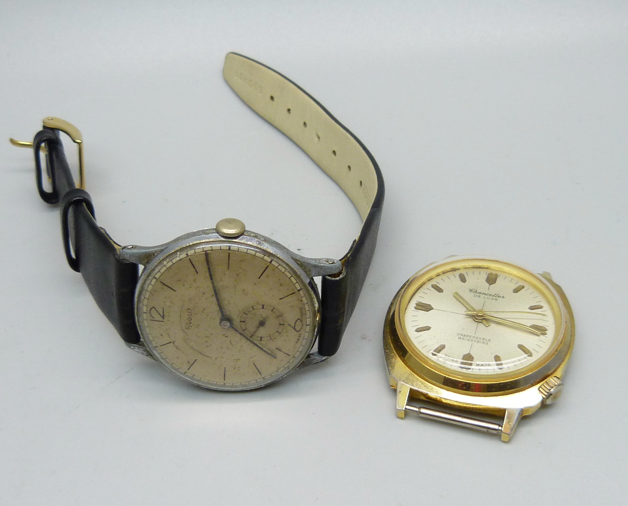 A 1940's Tvolo wristwatch with bascula movement and a Chancellor De Luxe wristwatch