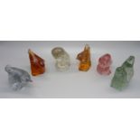 A set of six coloured glass model birds, Svenskt Glas, Paul Hoff designer, for RSPB, with