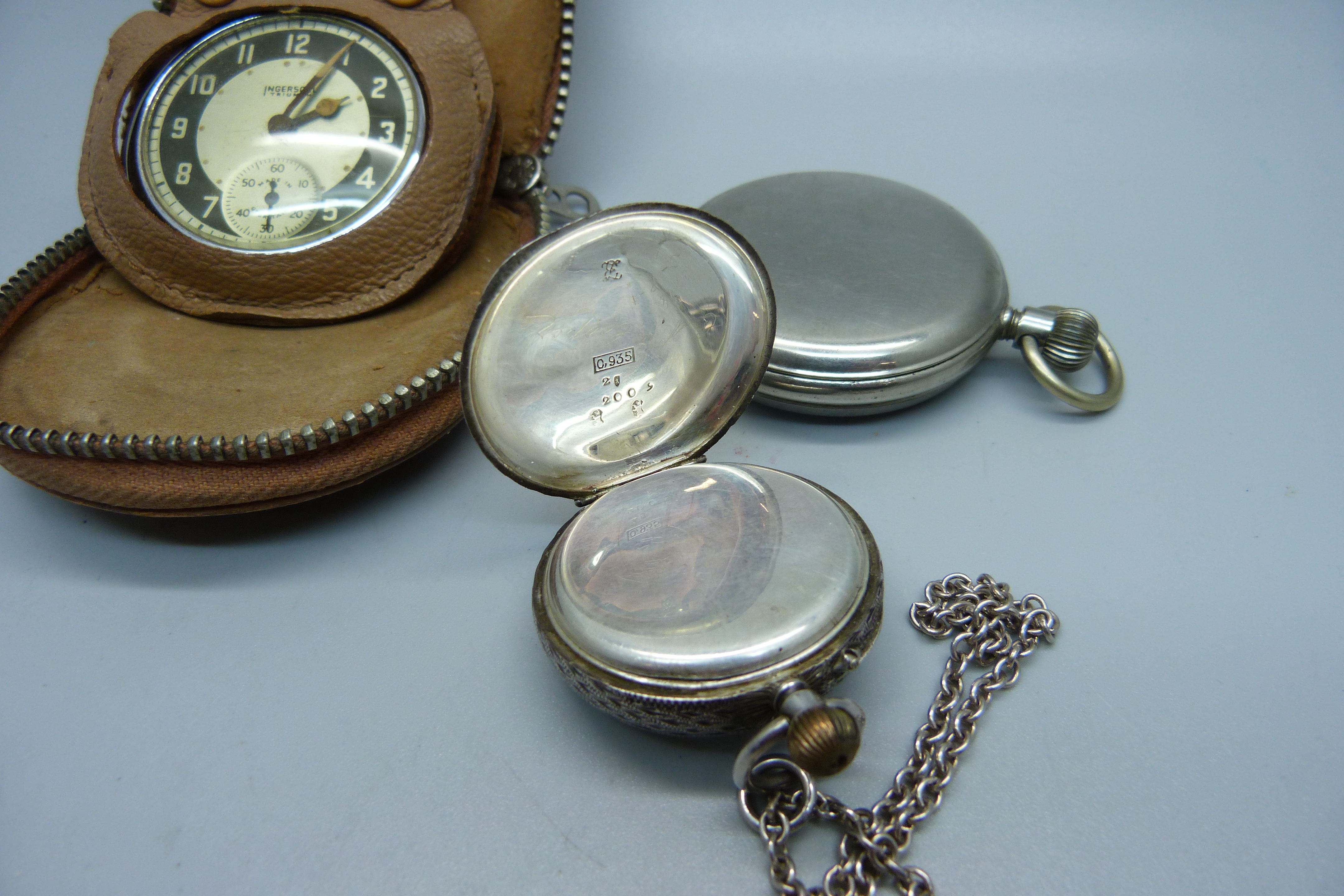 A silver fob watch, chain and two other pocket watches - Image 4 of 4