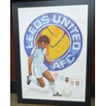 A framed original vintage Leeds United FC poster from the 1970s, printed by Activity Promotions