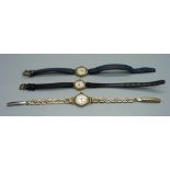 Three 9ct gold cased lady's wristwatches; Limit, Cobia and Everite