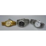 Three wristwatches, Citizen automatic, Pulsar 100m diver's watch and Seiko