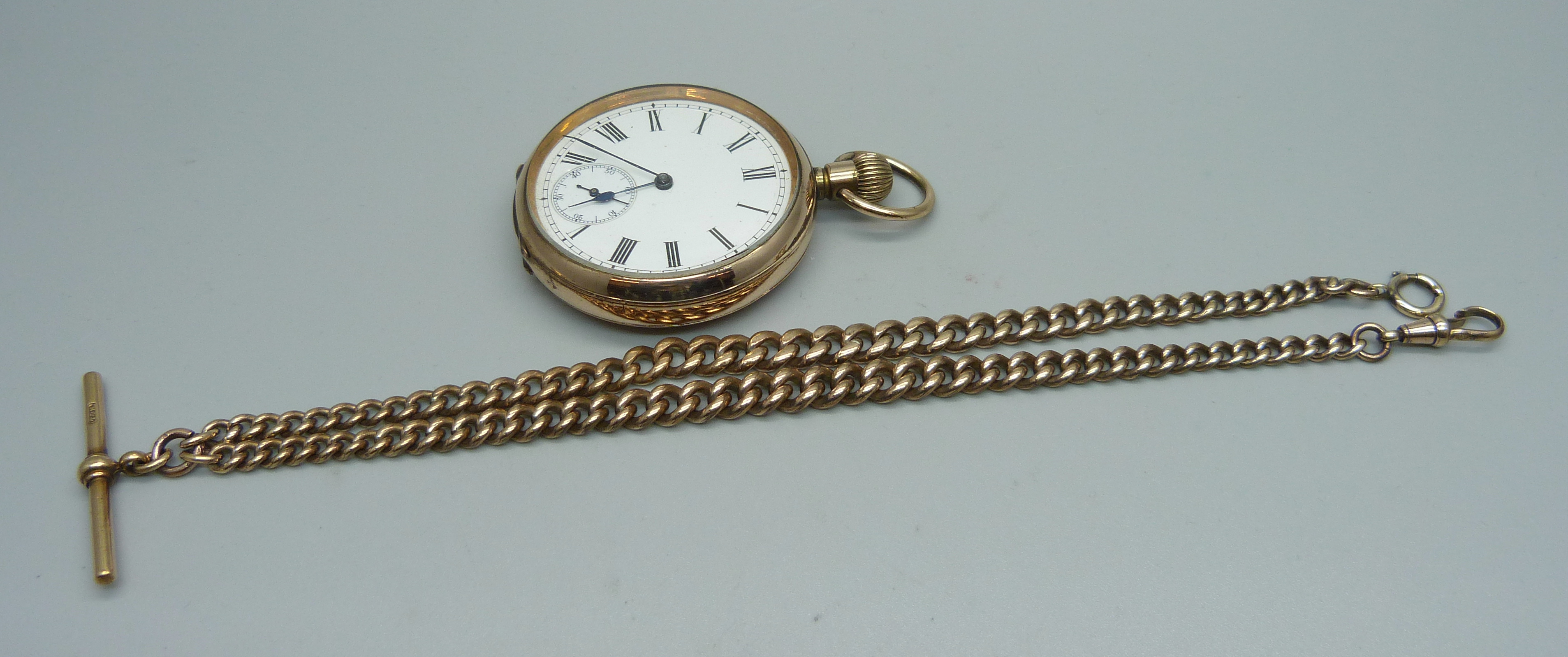 A plated double Albert watch chain and pocket watch