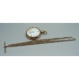 A plated double Albert watch chain and pocket watch