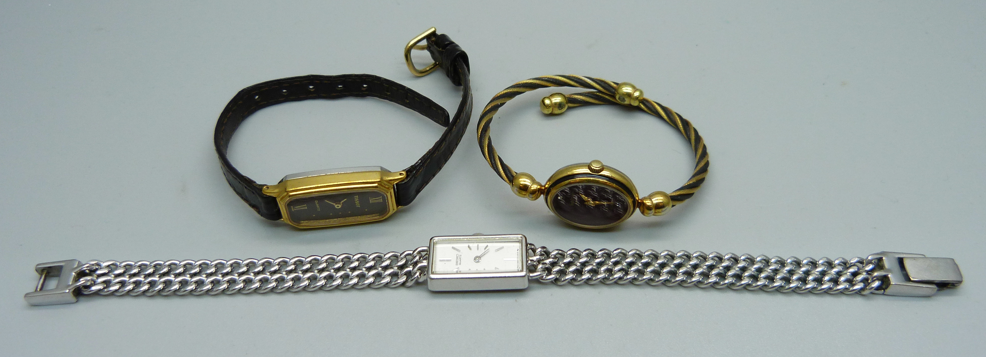 A lady's Tissot wristwatch, a Seiko wristwatch, lacking back and a Kolber wristwatch