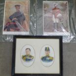 Silk pictures of Admiral Beatty, Admiral Sir John R. Jellicoe, two prints of Major General J.M.