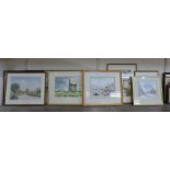 Ten assorted watercolours, all framed