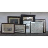 Assorted engravings and a map of Quorn, all framed