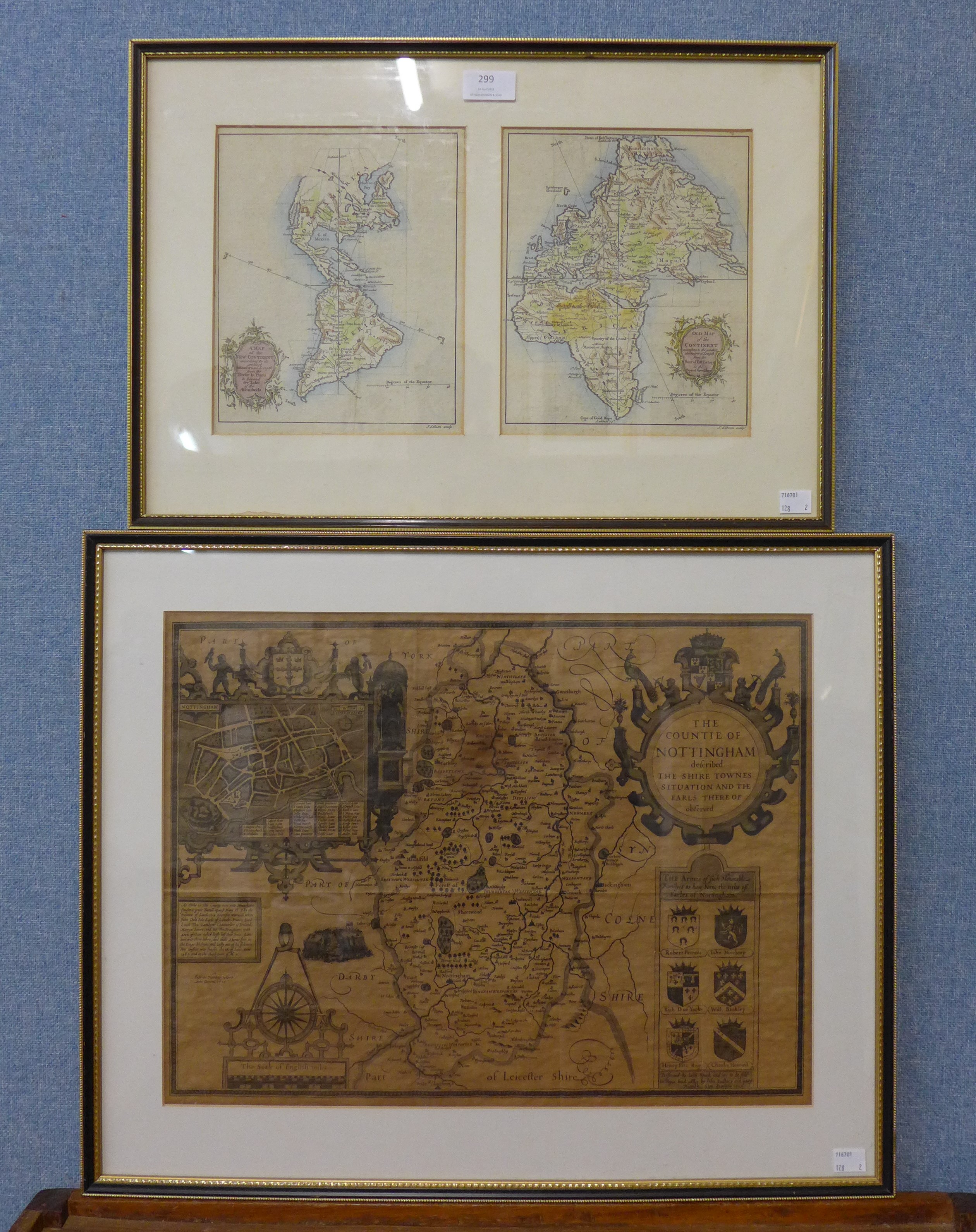 After John Speede, a map of The Countie of Nottingham and a J. Gibson map of North & South America