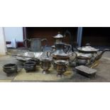 A collection of metalware, including a silver plated tea service, a pair of small Viners plated