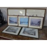 Seven assorted prints, all framed