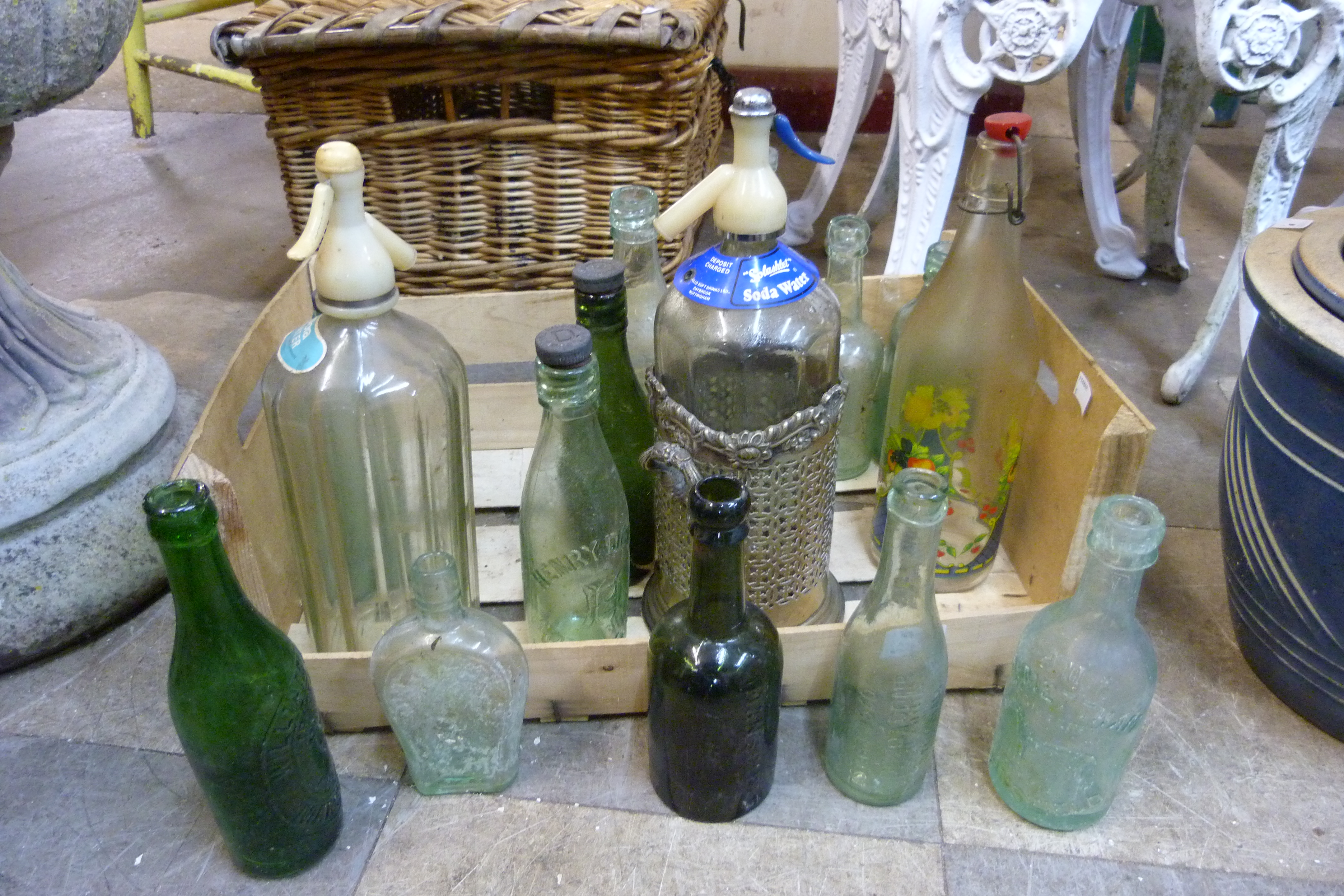 Assorted vintage glass bottles