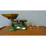 A set of Victor kitchen scales with graduated brass weights
