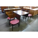 A G-Plan Librenza tola wood drop-leaf table and two pairs of chairs