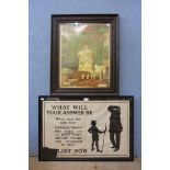 A vintage Pear's Sunlight Soap print and a WWI recruitment poster, framed