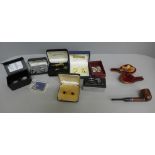 Eight pairs of cufflinks and two pipes