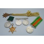 Five assorted WWII medals and a WWI Star to 292898 B. Saunders Sto. 1. RN