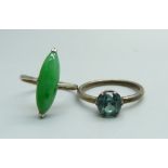 A Chinese jade ring and one other ring, K and O