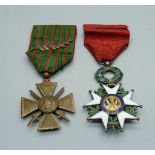 A French Cross Medal, 1914-1918 with and an enamelled Legion D'Honneur Republique medal