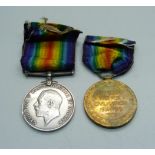 A pair of WWI medals to 241544 Pte. J. Taylor, South Lancashire Regiment, rims a/f