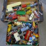 Two boxes of model vehicles including Matchbox and wooden