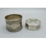 Two silver napkin rings, 29g