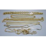 Gold tone jewellery including a large 18ct plated chain