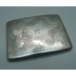 A Chinese silver cigarette case stamped GK 90, lacking catch/fastener, inner case bears