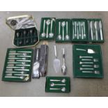 Viners Studio cutlery, 9 boxes, comprises 6 pastry fork and cake lift, 6 pairs of fish eaters, 6