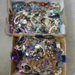 Two boxes of costume jewellery