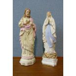 Two continental religious bisque porcelain figures