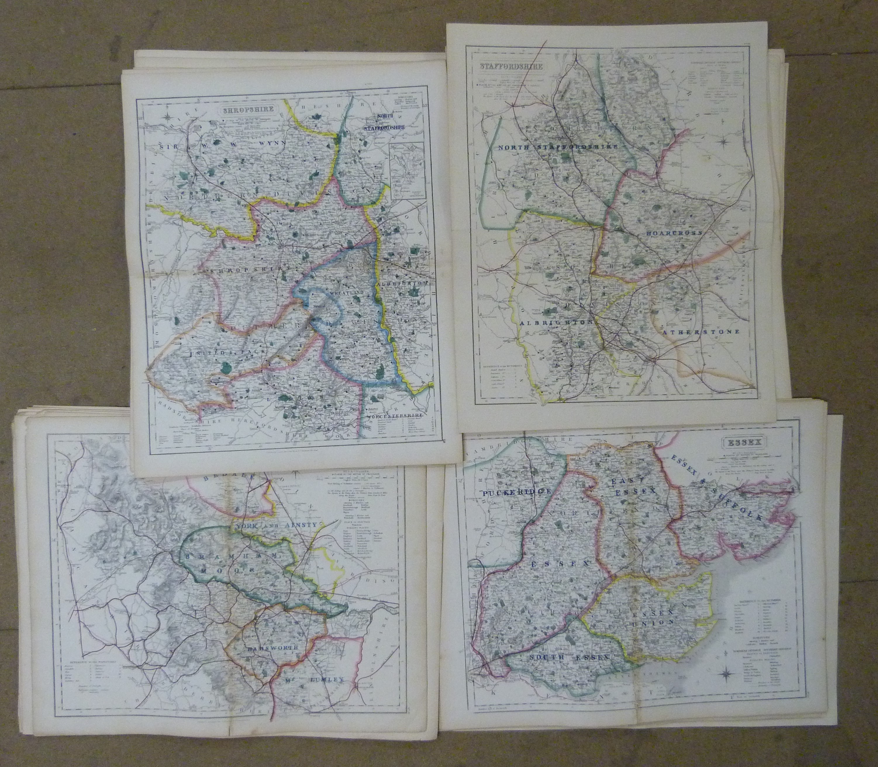 Assorted vintage maps of Gloucestershire, Lancashire, etc.