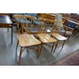 A set of three Ercol Blonde elm and beech candlestick chairs